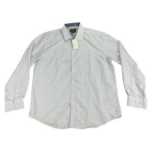 Calabrum Mens Modern Fit Geo Performance Dress Shirt White Gray L 16-16.5 34/35